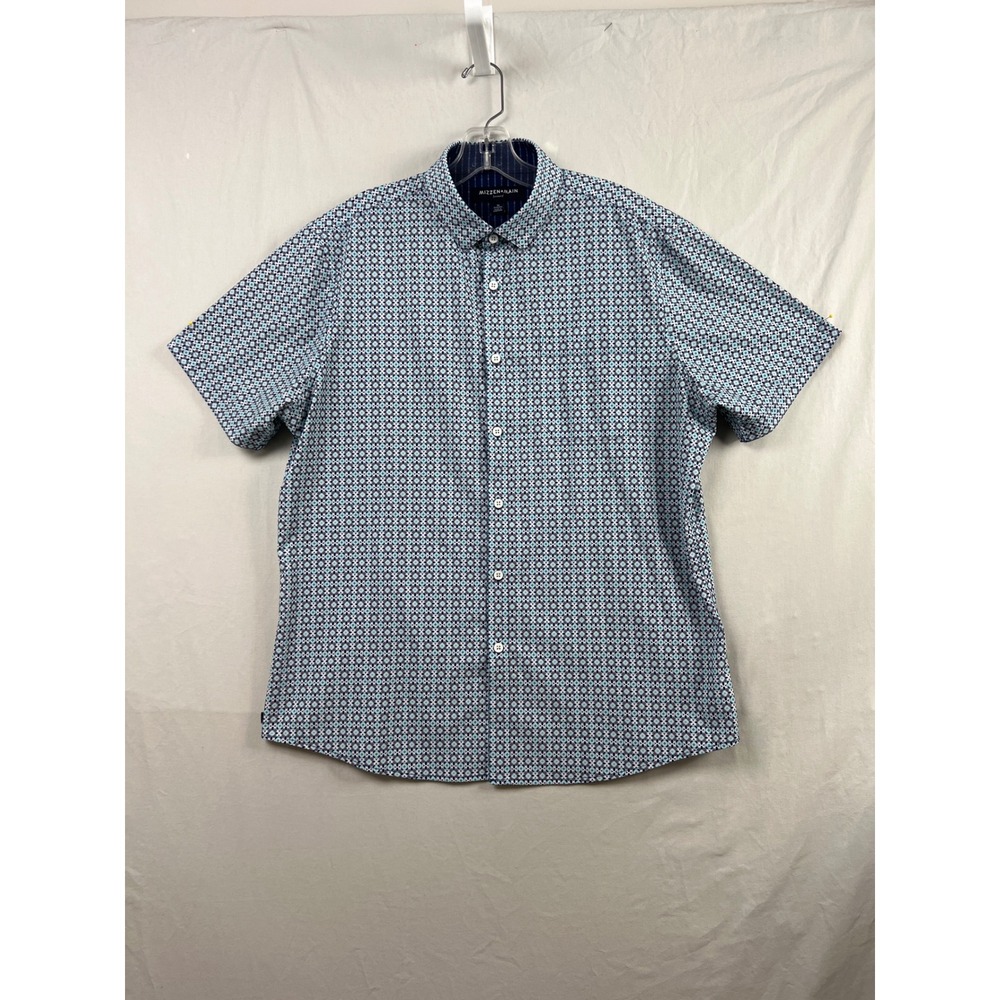 Mizzen+Main Leeward Shirt Mens M Blue Geometric Performance Short Sleeve Button